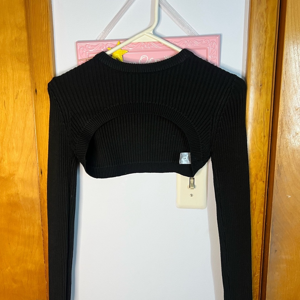 Windsor Black Ribbed Long Sleeve Crop Top